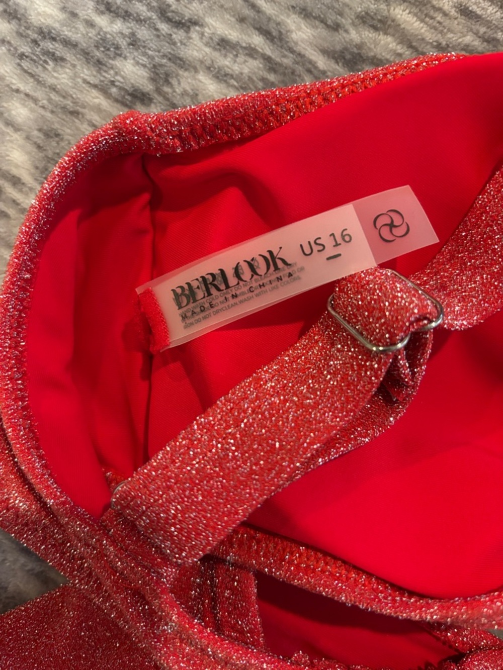 Berlook Red Sparkly Bikini Set Twist Front High Waisted Shimmer NWT E233 - Picture 4 of 7